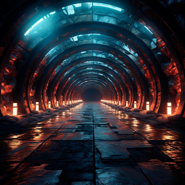 tunnel background with neon lights