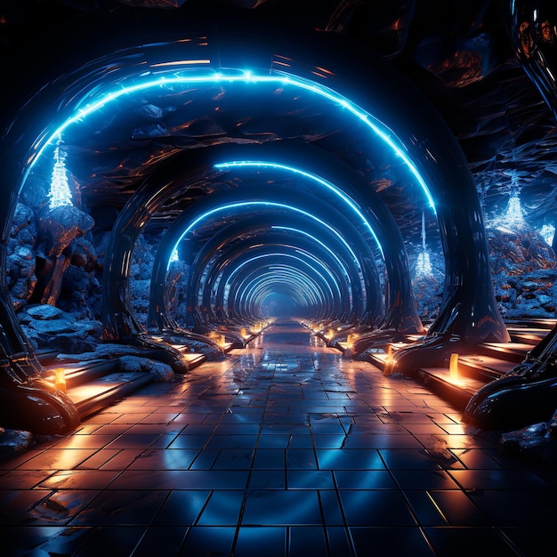 tunnel background with neon lights