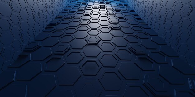 Tunnel corridor hexagon texture technology modern futuristic science fiction background 3d