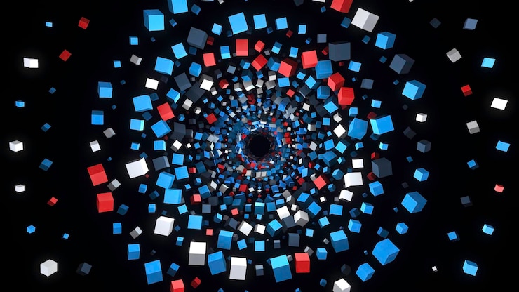 Photo tunnel of d colored squares on black background animation beautiful hypnotic tunnel of colorful