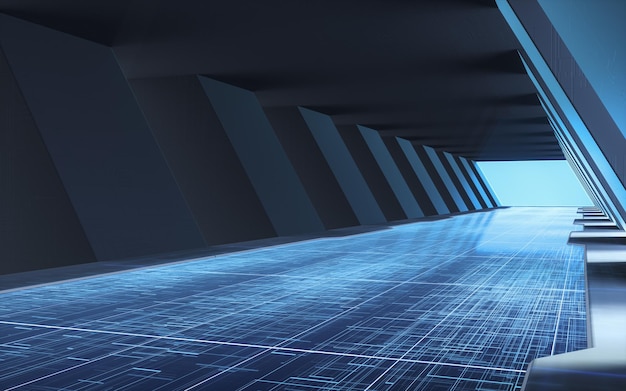 Tunnel of the future futuristic room 3d rendering