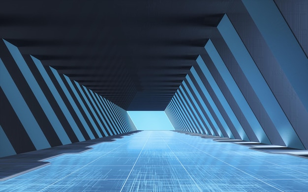 Tunnel of the future futuristic room 3d rendering