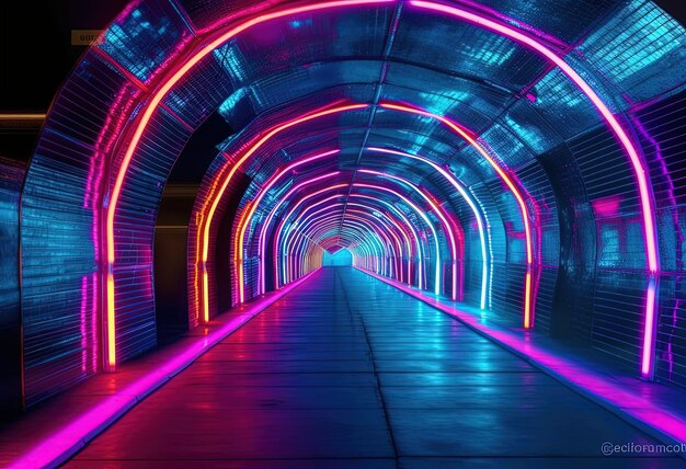 tunnel geleid helder verlicht door neonlichten in de stijl van lofi esthetiek