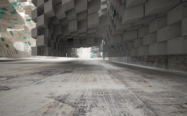 A tunnel of gray blocks with a sign that says'the word'on it '