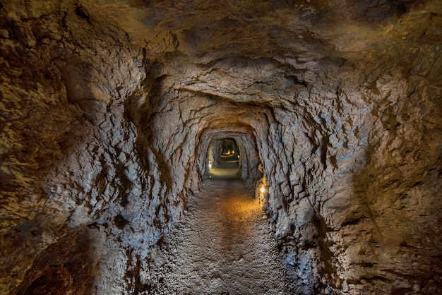 Tunnel interior in the famous mines of la Union in Murcia, Spain.