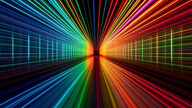 Photo tunnel of light corridor room with neon lamps ai generated