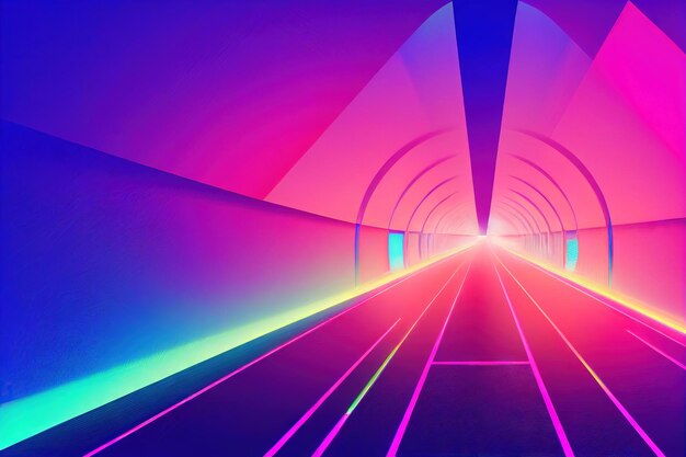 Tunnel met elektrische achtergrondverlichting als d render neon achtergrond gemaakt met generatieve ai