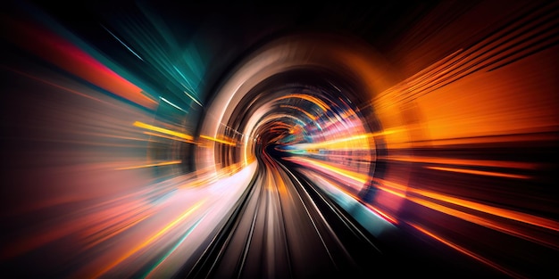 Tunnel motion blur Illustratie van snelheid snelheid lichtstralen Generatieve AI