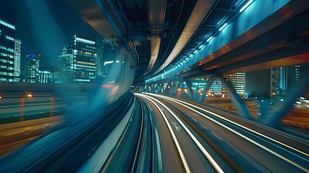 Photo tunnel moving train blur motion abstract asia background bay blue bridge city landscape