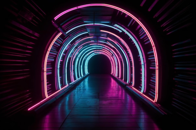 A tunnel of neon lights with the word neon on it