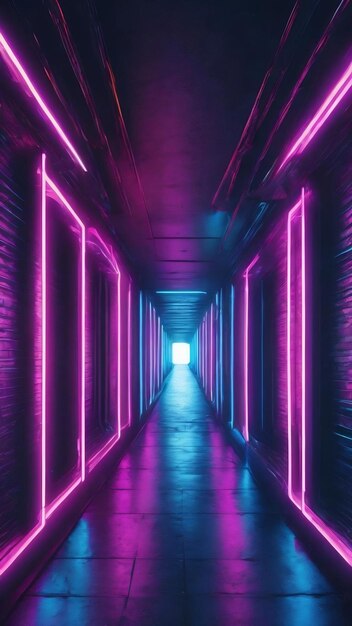 Tunnel and neon with blue background 3d rendering