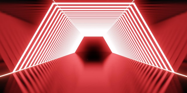 Tunnel of technology laser light and neon light 3d illustration