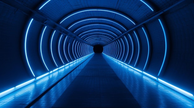 Foto un tunnel che ha una luce blu su di esso