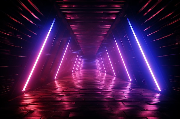 A tunnel that has neon lights on it