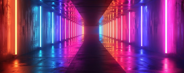 Photo a tunnel that has a rainbow colored light on it
