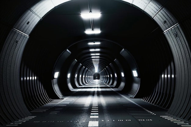 The tunnel underground passage long and far away with lights black and white style shooting scene