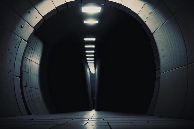 Photo the tunnel underground passage long and far away with lights black and white style shooting scene