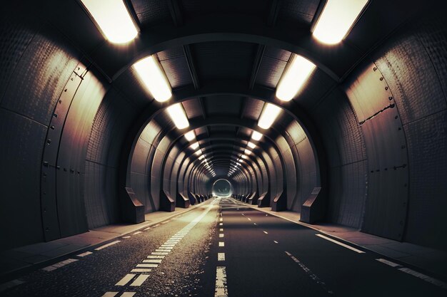 Foto il passaggio sotterraneo del tunnel lungo e lontano con luci in stile bianco e nero scena di riprese