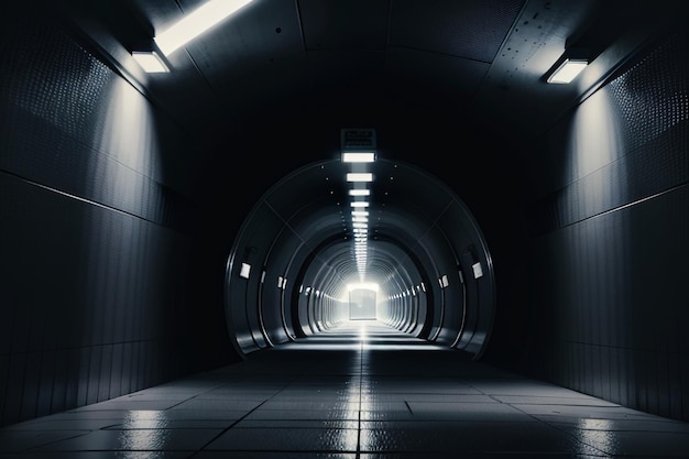 The tunnel underground passage long and far away with lights black and white style shooting scene