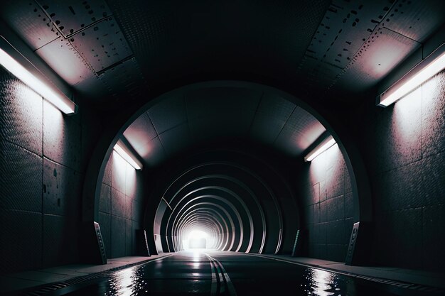 Photo the tunnel underground passage long and far away with lights black and white style shooting scene