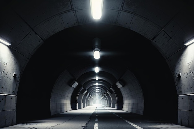 The tunnel underground passage long and far away with lights black and white style shooting scene