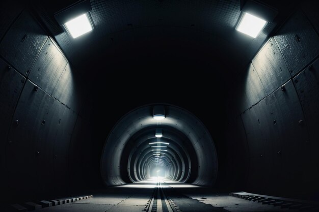 The tunnel underground passage long and far away with lights black and white style shooting scene