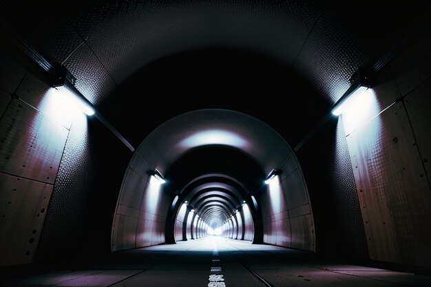 The tunnel underground passage long and far away with lights black and white style shooting scene