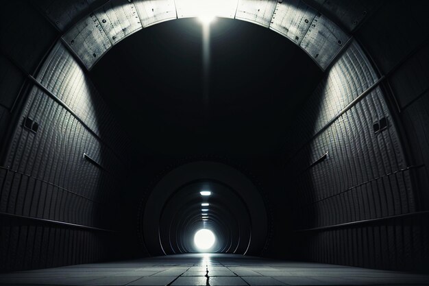 The tunnel underground passage long and far away with lights black and white style shooting scene