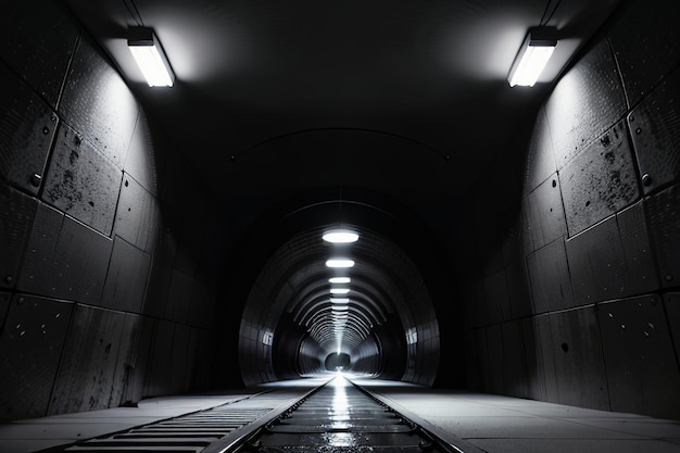 The tunnel underground passage long and far away with lights black and white style shooting scene