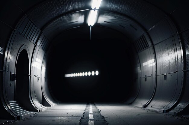 The tunnel underground passage long and far away with lights black and white style shooting scene