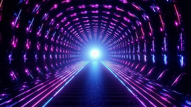 A tunnel with a blue light and a blue light