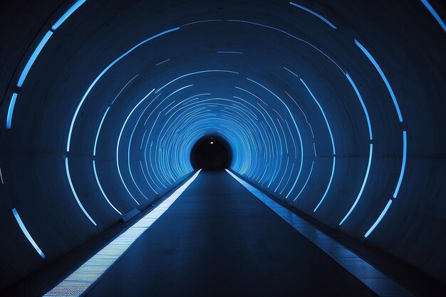 A tunnel with a blue light and a blue light