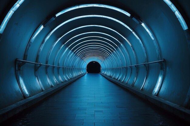 A tunnel with a blue light and a blue light