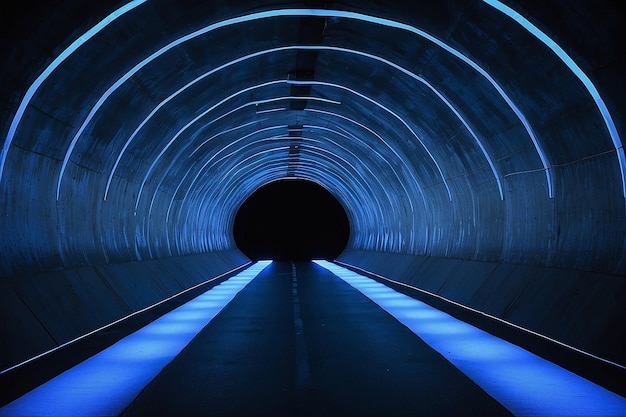 파란 빛과 파란 빛이 있는 터널