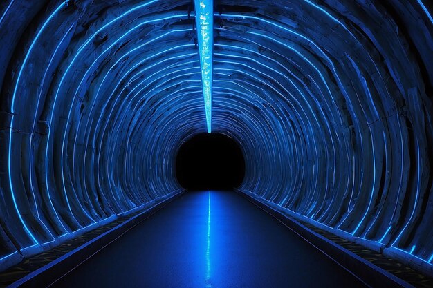 A tunnel with a blue light and a blue light