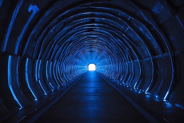 A tunnel with a blue light and a blue light