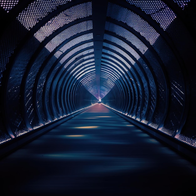 A tunnel with a blue light on the top and the word " on it "