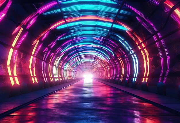 tunnel with blue and pink illuminating in the style of vintage aesthetics