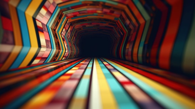 A tunnel with a colorful tunnel and a dark background.