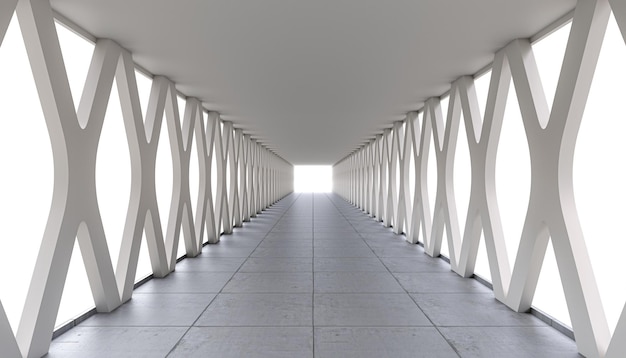 Tunnel with concrete lateral xelements white background