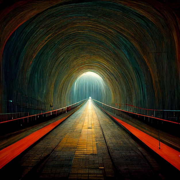 Tunnel with dark orange corridor