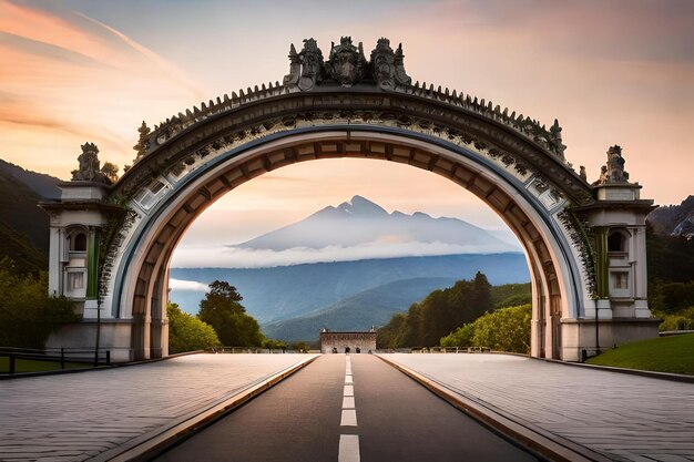 a tunnel with a mountain in the background