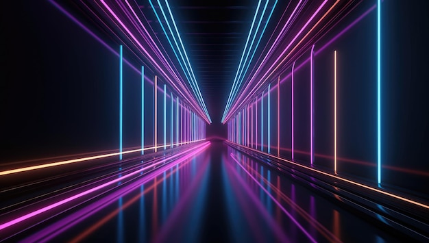 A tunnel with neon lights on it