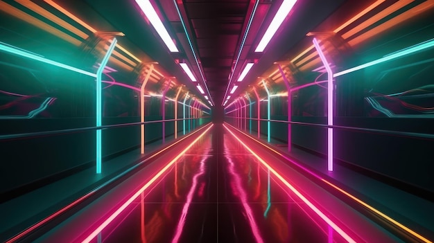 A tunnel with neon lights on it