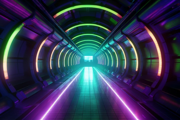 A tunnel with neon lights on it