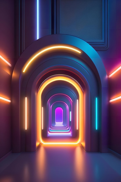 A tunnel with neon lights