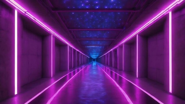 A tunnel with purple and blue lights
