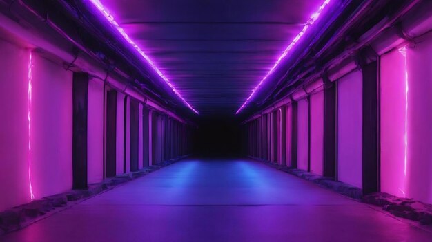 A tunnel with a purple light and a blue light on it