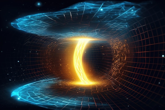 ある宇宙と別の宇宙を接続できるトンネルまたはワームホール トンネル宇宙の一時的な空間を克服する宇宙ワームホールまたはブラック ホールの抽象的なスピード トンネル ワープ シーン