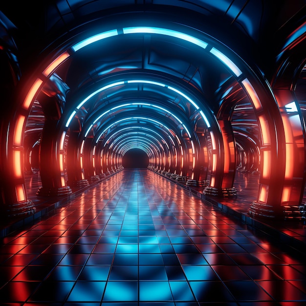 tunnelachtergrond met neonlichten